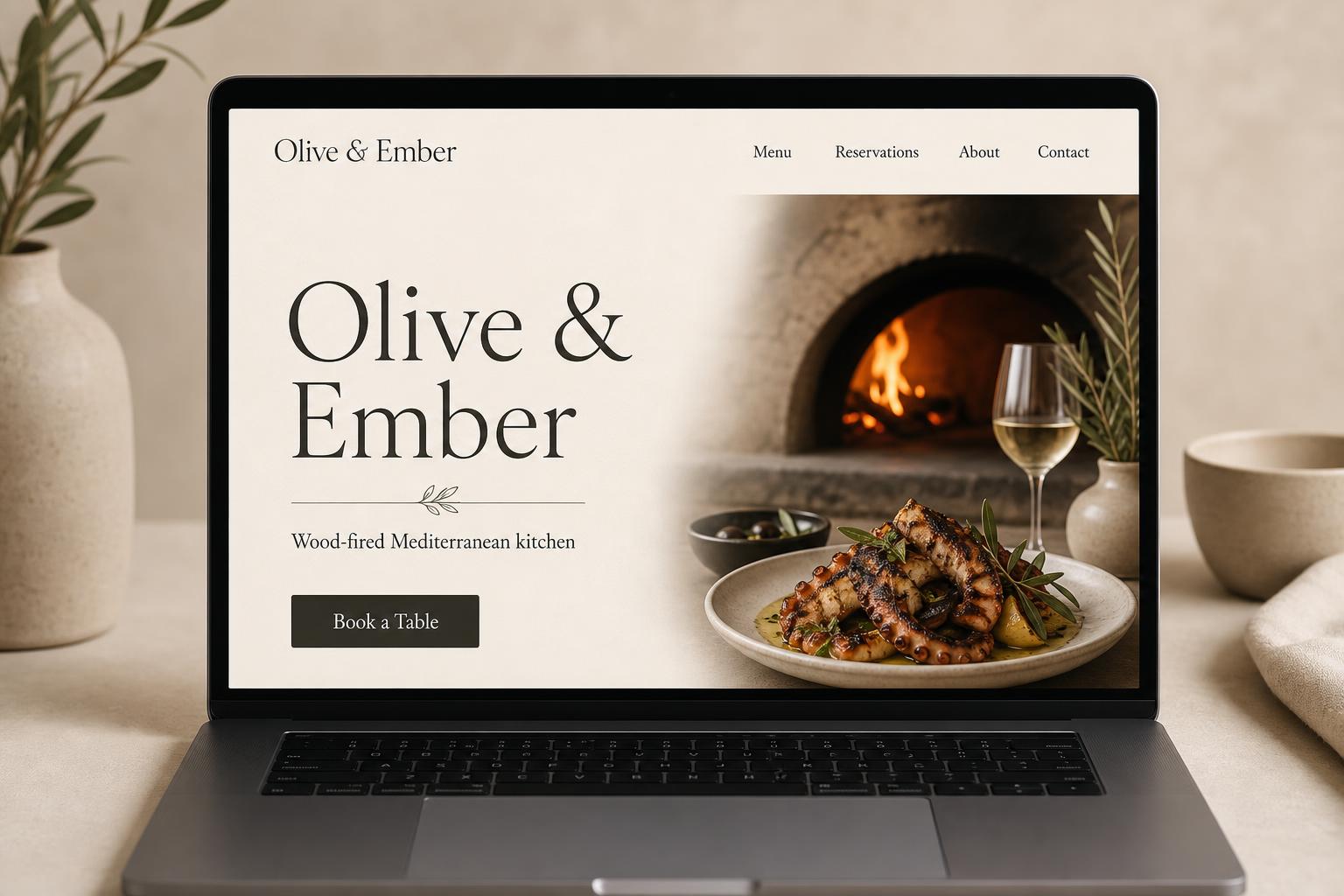 Olive & Ember — Restaurant website mockup
